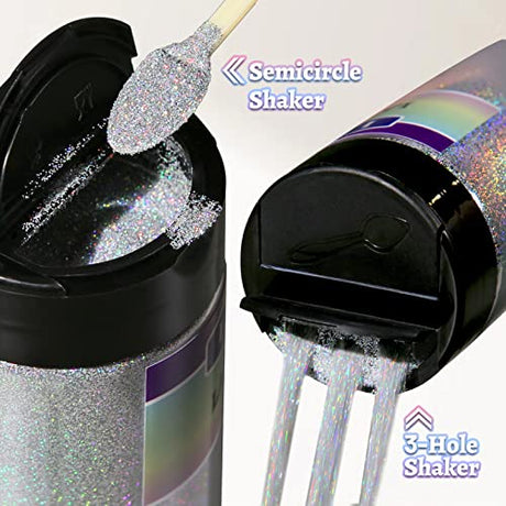 LEOBRO Glitter, Holographic Ultra Fine Glitter, 180G/6.35OZ Silver Glitter, Glitter Powder for Resin, 1/128" Metallic Iridescent Christmas Glitter LEOBRO