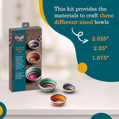 Craft Crush Thread Bowls Craft Kit - DIY Kit Creates 3 Unique Multicolor Cotton Thread Bowls - Decorative Craft Kit for Desk Organization & Home