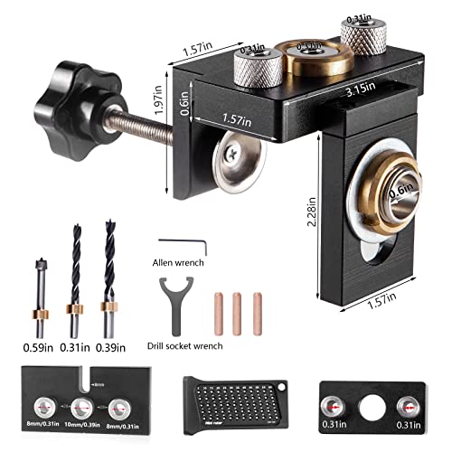 3 in 1 Dowel Jig Drill Kit,Hizmivos Woodworking Dowel Drilling Guide Set with 8/10/15mm Hole Dowel Pins,Adjustable Pocket Hole Jig Kit with Hizmivos