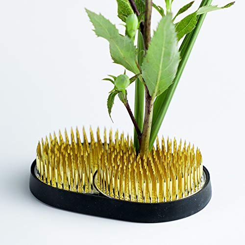 Wazakura Sun and Moon Ikebana Kenzan, Made in Japan, Pin Frog Japanese Flower Holder for Floral Arrangement - 3-3/4"x2-1/4(93x59mm) Brass - WoodArtSupply