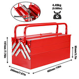 WORKPRO Metal Tool Box, 18-inch Cantilever Folding Red Storage Box, 3-Layer 5-Tray Multi-Function Tool Organizer, Red WORKPRO