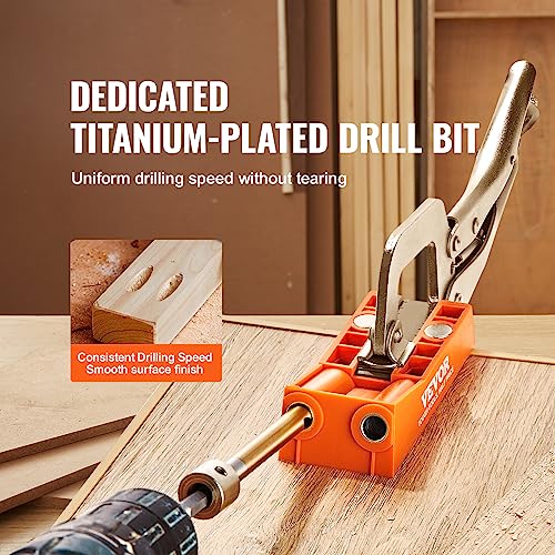 VEVOR Pocket Hole Jig, 56 Pcs Mini Jig Pocket Hole System with 9" C-clamp, Step Drill, Wrench, Drill Stop Ring, Square Drive Bit, and Screws, for DIY - WoodArtSupply