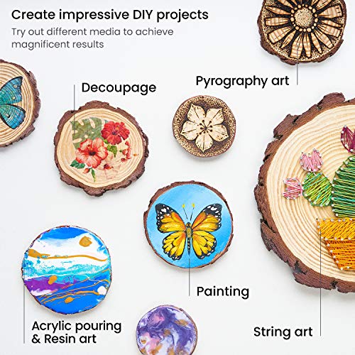 ARTEZA Natural Wood Slices, 25 Pieces, 3.5-4 Inch Diameter, 0.4 Inch Thickness, Round Pine Wood Discs with Bark for Crafts, Christmas Ornaments, ARTEZA