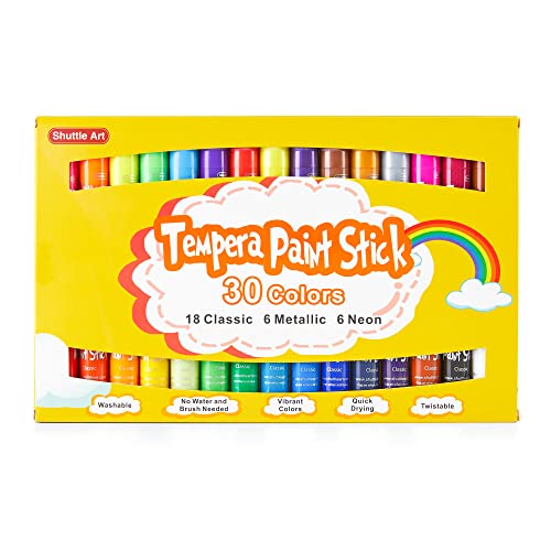 Tempera Paint Sticks, 30 Colors Solid Tempera Paint for Kids, Super Quick Drying, Non-Toxic, Works Great on Paper Wood Glass Ceramic Canvas Shuttle Art
