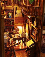 DIY Book Nook Kit, Bookshelf Insert Decor Alley 3D Wooden Puzzles with LED Lights & Motion Sensor, Miniature Dollhouse Kits Bookends Craft Kits for OMEPEA