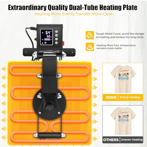 Whubefy Heat Press 15x15 Slide Out, Clamshell Heat Press Machine for T-Shirts, Bags, Mouse Pads & More, Dual-Tube Fast Heating, Digital Industrial Whubefy