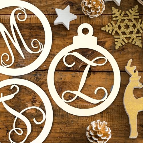 Wood Monogram F Ornament, White Letter Initial Wooden Christmas Tree Decoration, Holiday Hanging Craft for Family (F) - WoodArtSupply