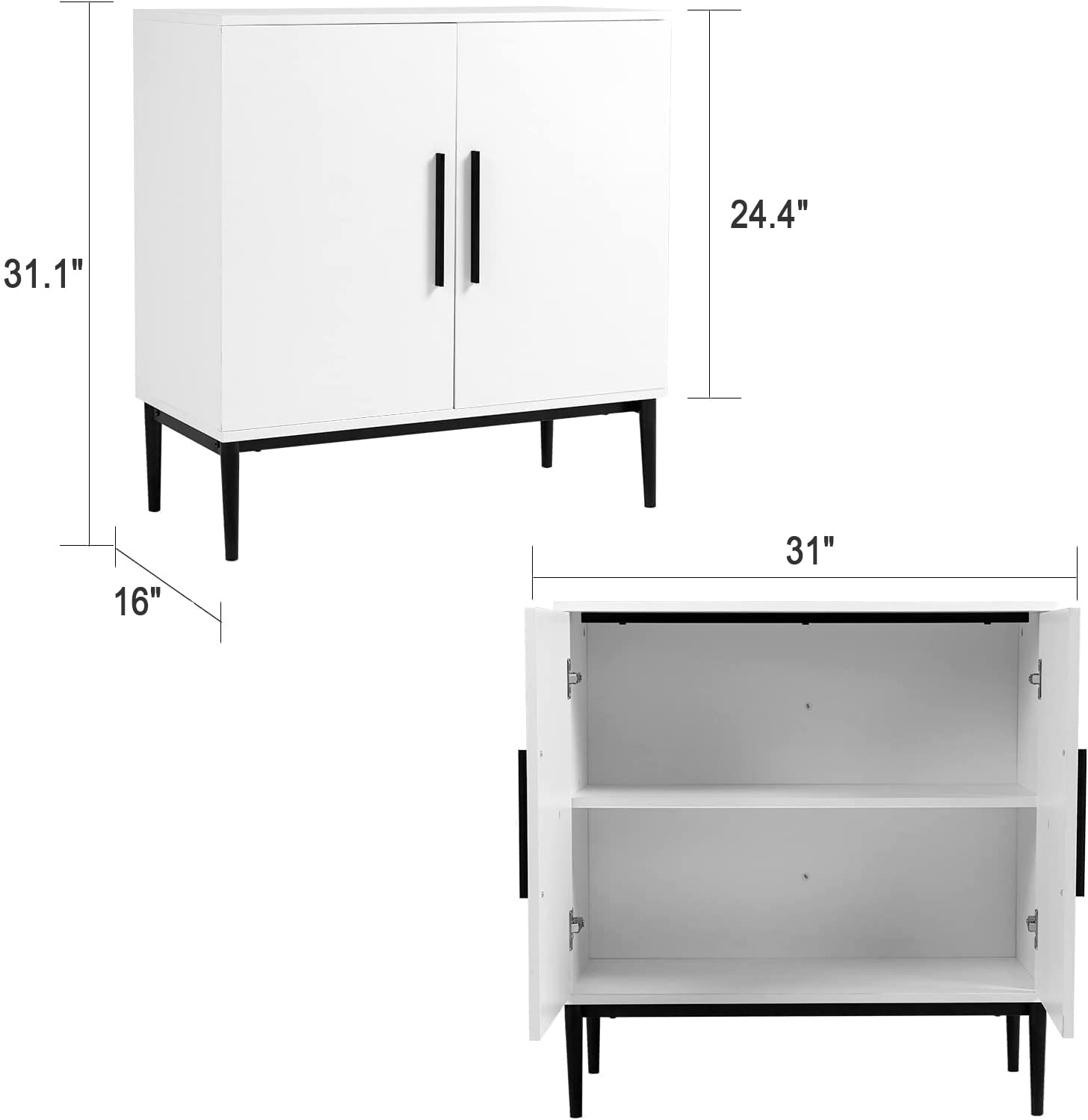 KFO Storage Cabinet with Doors, White Accent Cabinet, Modern Free Standing Cabinet, Sideboard with Metal Base for Bedroom, Living Room, Kitchen and - WoodArtSupply