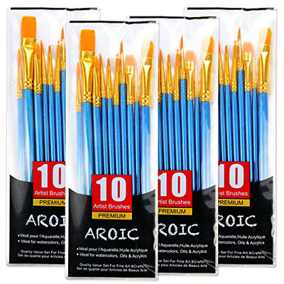 Acrylic Paint Brush Set, 4 Packs / 40 pcs Nylon Hair Brushes for All Purpose Oil Watercolor Painting Artist Professional Kits