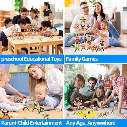 Wooden Stacking Toys,16Pcs Circus Hercules Acrobatic Troupe Interlock Toy,Balancing Building Blocks Game Toddler Puzzle Toys,for 3 4 5 6 Years Old moopok