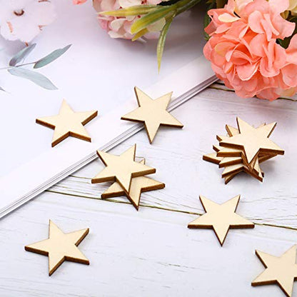 300 Pieces Wooden Stars Shape Unfinished Wood Stars Pieces Blank Wood Pieces Wooden Cutouts Ornaments for Craft Project and Christmas Party Wedding