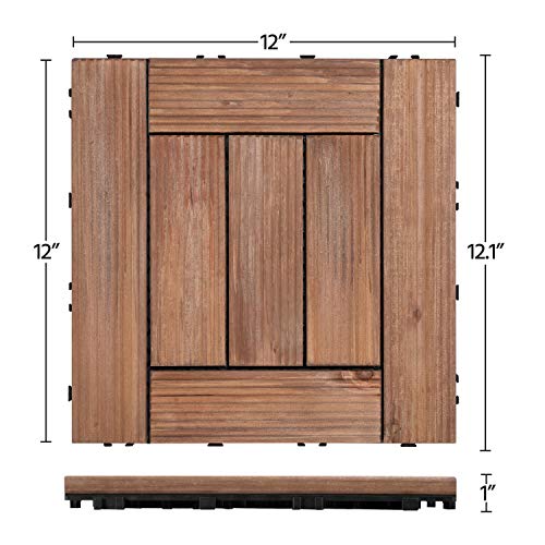 Topeakmart 27PCS Patio Deck Tiles Interlocking Wood Composite Decking Floor Tiles 12 x 12in Brown for Outdoor & Indoor Patio Garden Deck Poolside Topeakmart