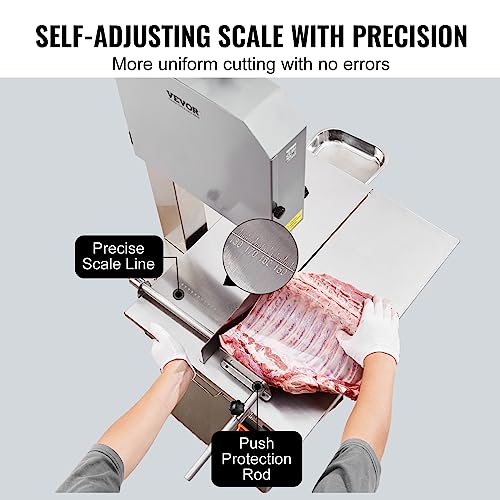 VEVOR Commercial Electric Meat Bandsaw, 850W Vertical Bone Sawing Machine, Stainless Steel 23.6" x 18.3" Workbench, Frozen Meat Cutter with 2 Blades, - WoodArtSupply