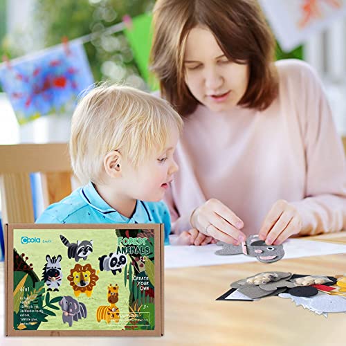 Animals Craft Kit - Educational Toys for Kids, Felt Craft Kit Including 6 Wild Friends, Elephant Zebra Panda Lion Raccoon Giraffe, DIY Activity Coola