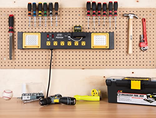 Performance Tool W2279 Commercial Grade Power Station with 6 Outlets, 2 USB Ports, Built-In Cradle, and LED Lights, Ideal for Workshops and Garages
