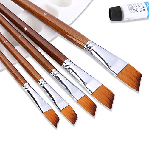 Paint Brushes Nylon Hair Angular Brushes 13pcs Long Handle Acrylic Paint Brush Set for Canvas Painting Oil Paint Professional Painting Kits (Angular - WoodArtSupply