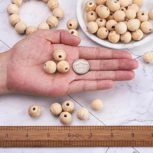 Craftdady 100pcs Unfinished Natural Wooden Beads 16mm Large Hole Rondelle Round Wooden Loose Beads with Engraved Christmas Pattern for DIY Jewelry Craftdady