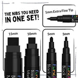 Funcils 5 Acrylic Black Paint Pen - Fine Tip, Thin Point & Jumbo Pens (1mm, 3mm, 6mm, 10mm, 15mm) - Black Paint Marker for Plastic, Canvas, Wood, Funcils