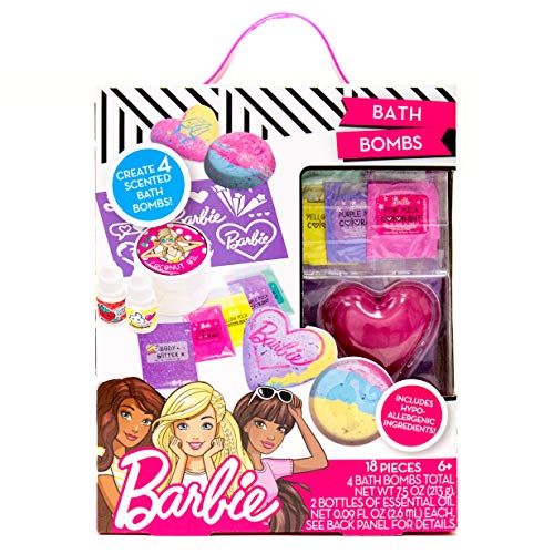 Barbie Make Your Own Bath Bomb Kit by Horizon Group USA, DIY Four Custom Colorful & Sweet-Smelling Bath Bombs, Includes Stencil, Glitter, Molds, Barbie