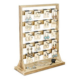 Ikee Design Wooden Jewelry Display Rack with 20 Removable Metal Hooks, Earring Card Display Holder Stand with Hooks, Earring Display Stand for Ikee Design
