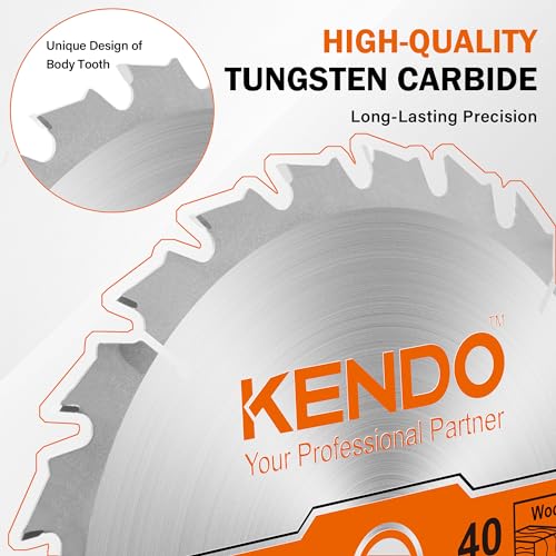 KENDO 1-Pack 10 Inch 40T Carbide-Tipped Circular Saw Blade with 5/8 Inch Arbor, Professional ATB Finishing Woodworking Miter/Table Saw Blades for Kendo