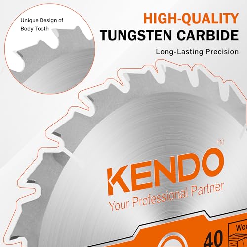 KENDO 1-Pack 10 Inch 40T Carbide-Tipped Circular Saw Blade with 5/8 Inch Arbor, Professional ATB Finishing Woodworking Miter/Table Saw Blades for