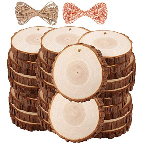 Wood Slices 30 Pcs 2.4-2.8 inches TICIOSH Craft Unfinished Wood kit Predrilled with Hole Wooden Circles for Arts Wood Slices Christmas Ornaments DIY TICIOSH