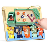 TOP BRIGHT Wooden Magnetic Wand Maze Board for 3 4 5 Years Old, Wooden Activity Board, Learning Color Recognition Magnetic Beads Fidget Toys for Kids TOP BRIGHT