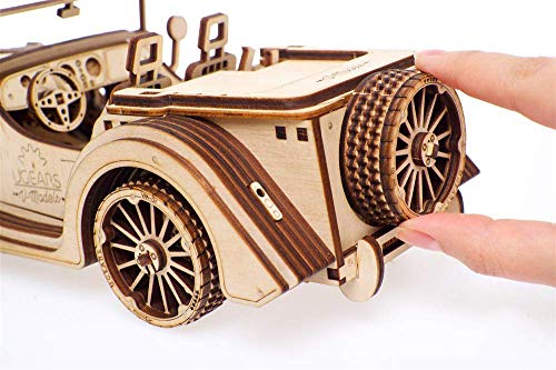 UGEARS VM-01 Roadster Vehicle – 3D Wooden car DYI – Fun Projects for Adults– 3D Mechanical Working Model Idea – Plywood Material with Transmission UGEARS