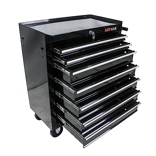 EliteZ 7-Drawer Rolling Tool Box, Tool Chest with Wheels and Locking System,High Capacity Tool Storage Cabinet Organizer (Black) - WoodArtSupply