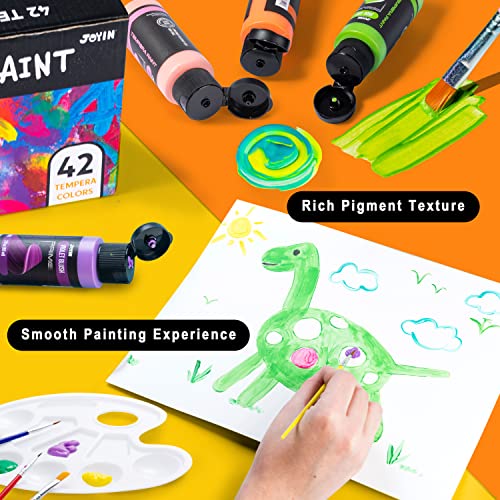 JOYIN Washable Paint for Kids 42PCS - Non-Toxic- Tempera Paint Set (2 oz Each), Liquid Paint with 15 Brushes and 4 Palettes - Paint for Arts and JOYIN