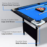 Hathaway Fairmont Portable 6-Ft Pool Table for Families with Easy Folding for Storage, Includes Balls, Cues, Chalk, Blue Hathaway