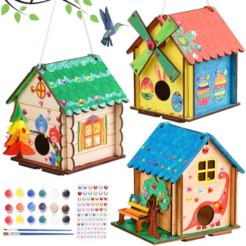 3 Pack Bird House Crafts for Kids Ages 8-12 5-8, DIY Wooden Arts and Crafts Kit for Children to Build, Make Your Own Birdhouse, Summer Painting THWAS-LIGHT