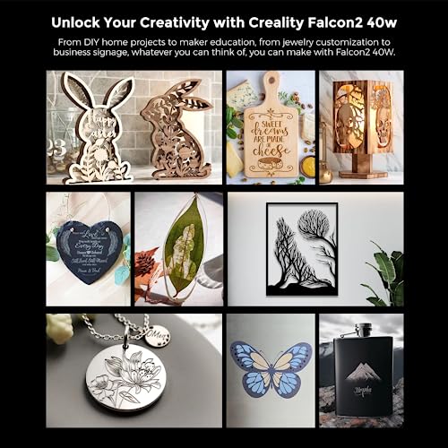 Official Creality Laser Engraver 40W, Falcon 2 Laser Cutter, 25000mm/min Speed DIY Laser Engraving Machine with Air Assist for Wood, Metal, Acrylic, Creality
