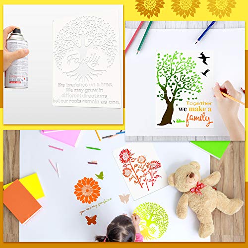 6 Pieces Sunflower Stencil Kit, Reusable Family Tree Stencil Flower Butterfly Painting Templates You are My Sunshine Stencil with Metal Open Ring for - WoodArtSupply