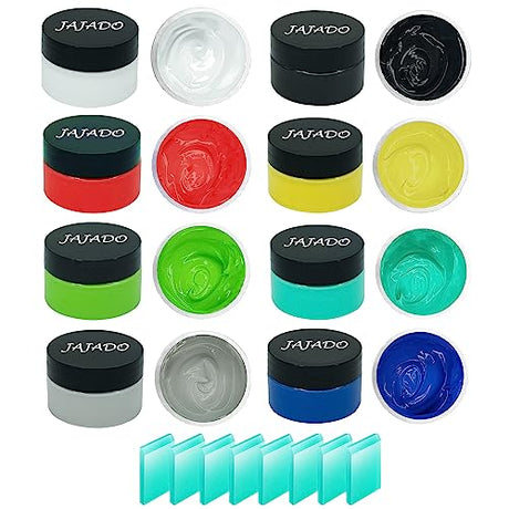 JAJADO 8 Jars Chalk Paste Paint for Stencils with 8 Pcs Mini Craft Squeegees, Chalk Paste Stencil Paint Adhesive Silk Screen Transfers for Crafts JAJADO