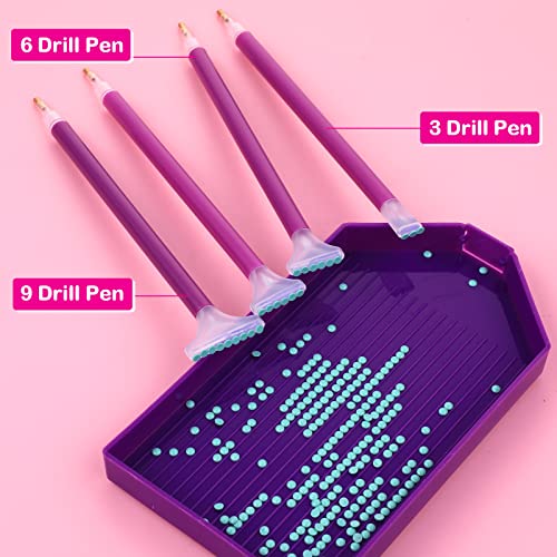 Cobee 25 Pcs 5D Diamond Painting Accessory Set - No Wax Needed Self Stick Drill Diamond Pens+ Tweezers + Small Diamond Storage Trays + Rhinestones Cobee