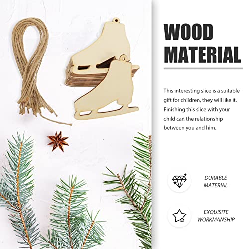 SEWACC 40 Sets Christmas Ice Skates Wooden Pendants Unfinished Wood Chips DIY Wood Slices Graffiti Pendants Hanging Ornaments SEWACC