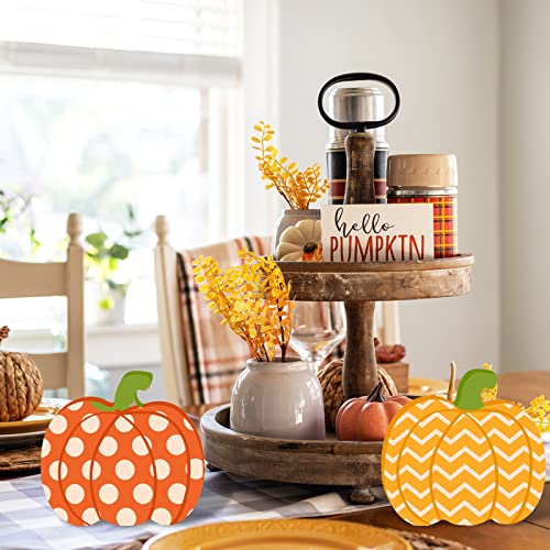 Whaline 6Pcs Fall Pumpkin Wooden Cutouts with Ropes Unfinished Pumpkin Shaped Table Wooden Signs for Fall Thanksgiving Halloween Tiered Tray Home Whaline