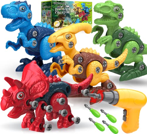 Dinosaur Toys for 3, 4, 5, 6, 7 Year Old Boys, Take Apart Toys with Electric Drill for Kids, STEM Educational Construction Building Toys, Ideal Xmas Officygnet