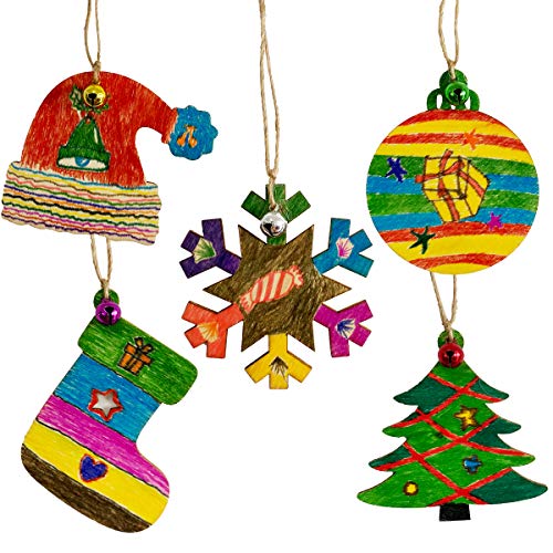 Anditoy 50 PCS Christmas Wooden Hanging Ornaments Unfinished Wood Slices Christmas Crafts for Kids DIY Christmas Decorations Party Supplies Favors - WoodArtSupply