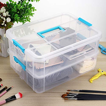 BTSKY 2 Layer Stack & Carry Box, Plastic Multipurpose Portable Storage Container Box Handled Organizer Storage Box for Organizing Stationery, Sewing, - WoodArtSupply