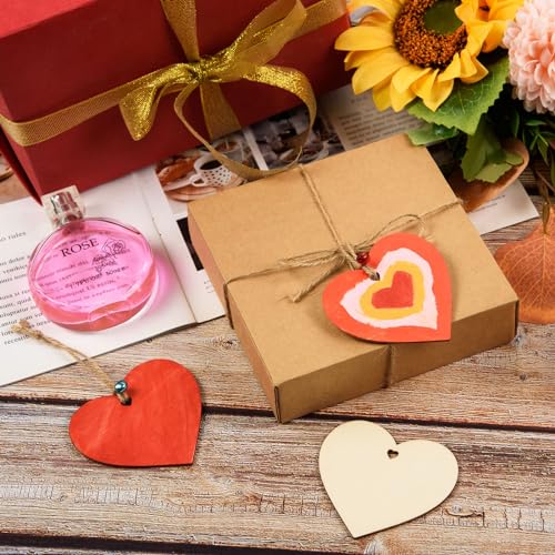 AWIZOM 72 Pcs Unfinished Heart Wood Slices Cutouts with Twine,Pens,Bells AWIZOM