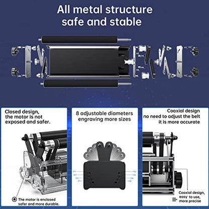 ATOMSTACK R3 Laser Engraver Rotary Roller, Laser Engraver Y-axis Rotary Roller Engraving Module for Engraving Cylindrical Objects Cans,360° Rotating - WoodArtSupply