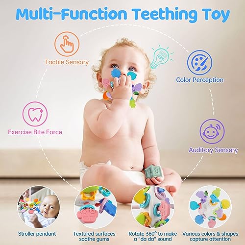 6 in 1 Montessori Baby Toys for 1 + Year Old, Infant Sensory Teething Toys for Babies 6-12 Months, Wooden Stacking Building Blocks Shape Sorter, - WoodArtSupply