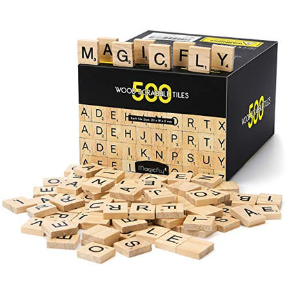 Magicfly 500 Pieces Letter Tiles, Wooden Scrabble Tiles for Crafts, A-Z Capital Wood Letters for Crafts, Spelling,Scrabble Crossword Game - WoodArtSupply