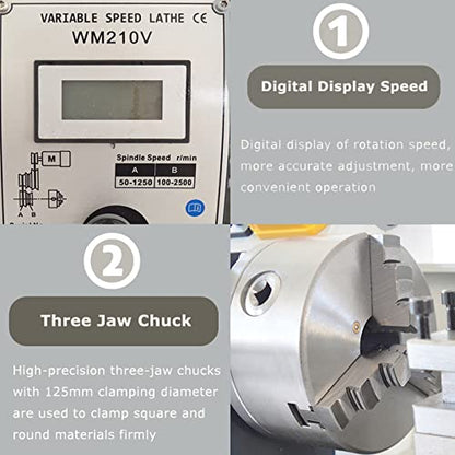 INTSUPERMAI Metal Lathe 8"X24" Mini Metal Lathe 1100W Benchtop Metal Lathe Inch Thread Wood Metal Lathe Variable Speed Lathe - WoodArtSupply