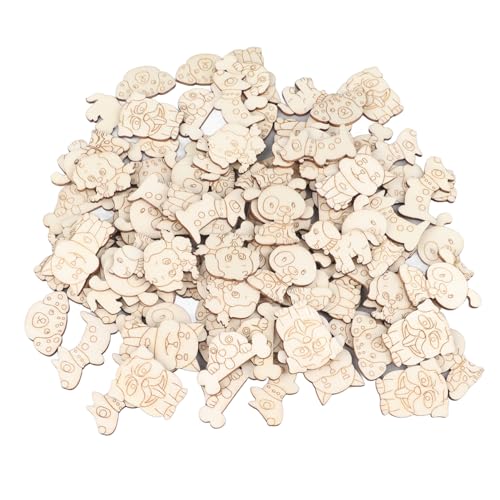200 Pcs Unfinished Wooden Animal Cat Dog Shapes Wooden Cutouts Chips Colorable Animal Crafts Empty Wooden DIY Ornaments for Home Kindergarten Tissting