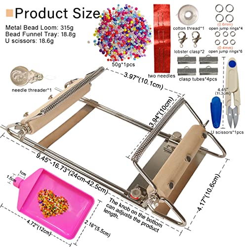 hobbyworker The Second Generation Adjustable Bead Loom Kit with Seed Beads,Large Eye Curved Beading Needle, Funnel Tray,Lobster Clasp,Open Ring and - WoodArtSupply