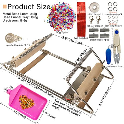 hobbyworker The Second Generation Adjustable Bead Loom Kit with Seed Beads,Large Eye Curved Beading Needle, Funnel Tray,Lobster Clasp,Open Ring and - WoodArtSupply